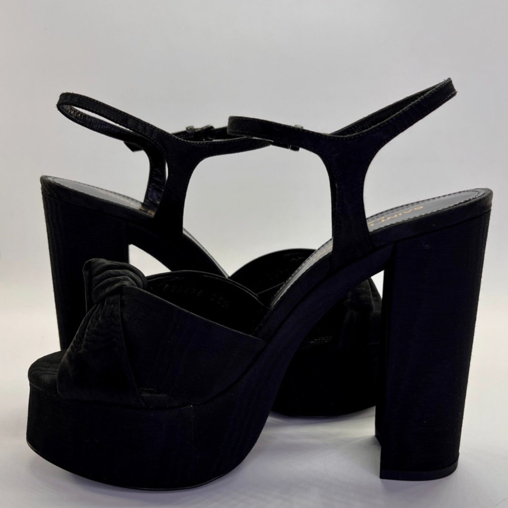 Saint Laurent Bianca Platform Sandals Size 40 US 9 Black Knotted Satin Heels NWT - Picture 6 of 6